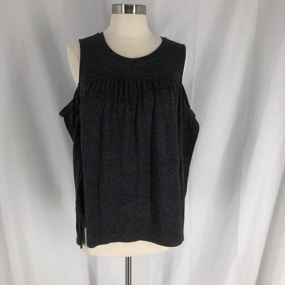 Loft top T-shirt women’s medium cold shoulder Long sleeve Gray